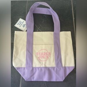 Brand New With Tag Trader Joe’s Mini Canvas Tote Bag - Pastel Lavender Purple